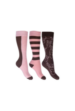 Chaussettes pour enfants -Houston- lot de 3 Rose/brown