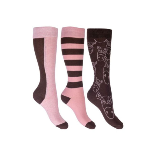 Chaussettes pour enfants -Houston- lot de 3 Rose/brown