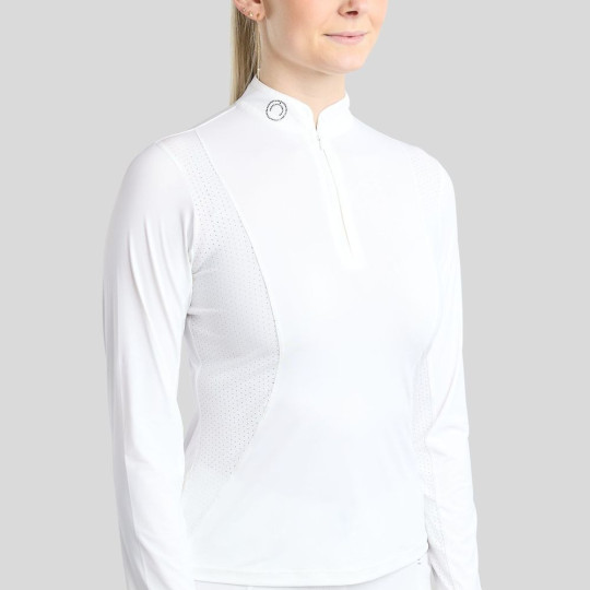 Chemise de compétition MoZida REFINED avec Lasercut et cristaux de métal de fusil - Blanc