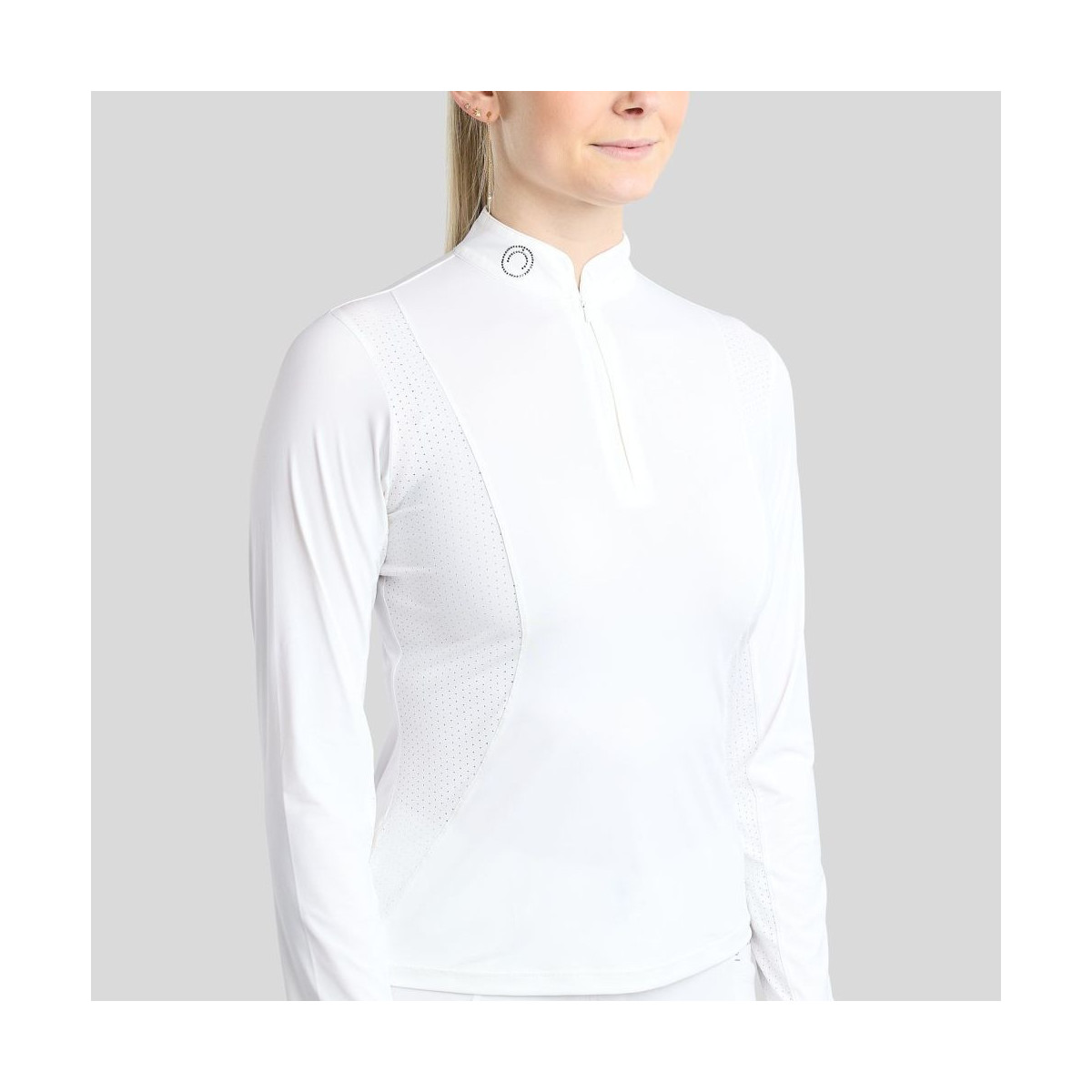 Chemise de compétition MoZida REFINED avec Lasercut et cristaux de métal de fusil - Blanc